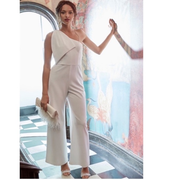 BHLDN Windham wedding jumpsuit white one-shoulder - Picture 3 of 7